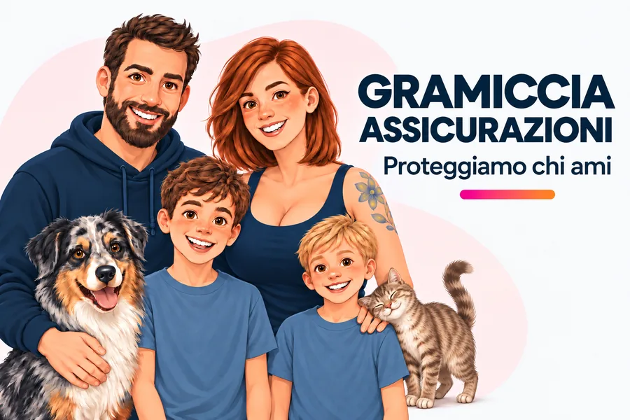 Famiglia con cane e gatto protetta da Gramiccia Assicurazioni - Proteggiamo chi ami